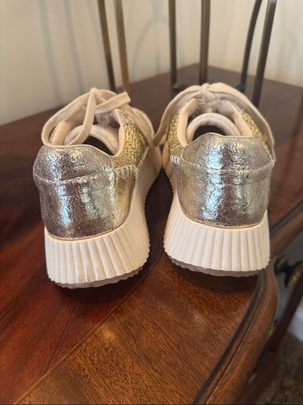 Dolce Vita Metallic Gold and Cream Platform Sneakers - Picture 4 of 4